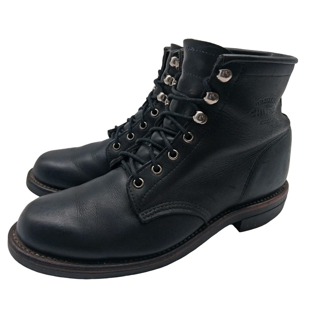Chippewa Boots Mens Size 9 Black Leather Combat Lace Up Ankle Work Vibram USA